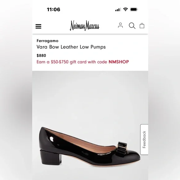 SALVATORE FERRAGAMO VARA BOW LEATHER LOW PUMPS, BLACK PATENT LEATHER, SIZE 9.5 - Picture 2 of 16